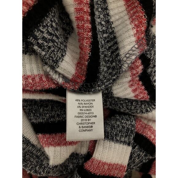 Christopher Banks Tunic Sweater L Red Blk Stripe V-neck 3/4 Sleeve Boho Hippie - Picture 5 of 8